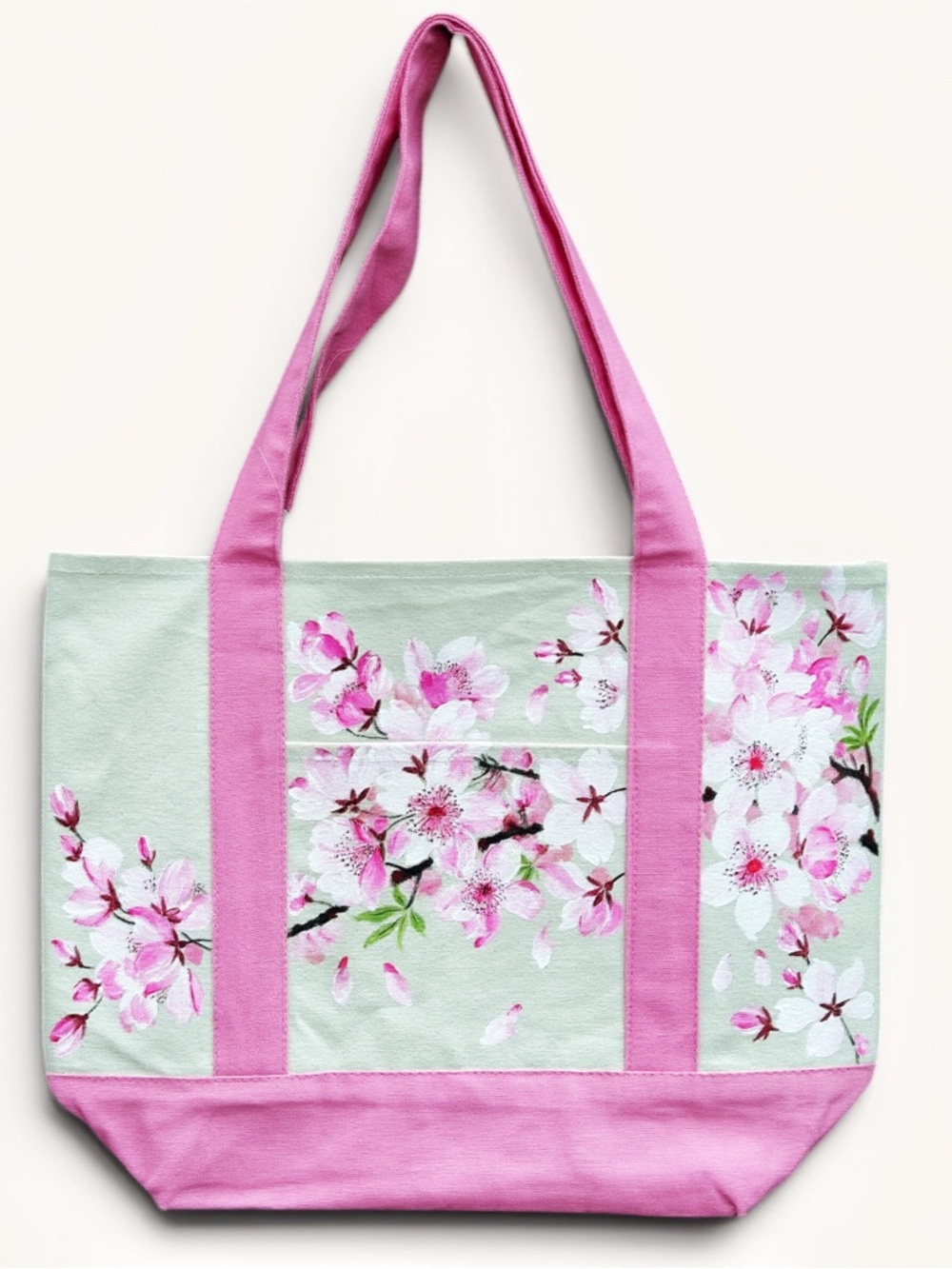 Hand Painted Cherry Blossom Sakura Tote Bag Pink Canvas Large‎ Tote Bag Washable